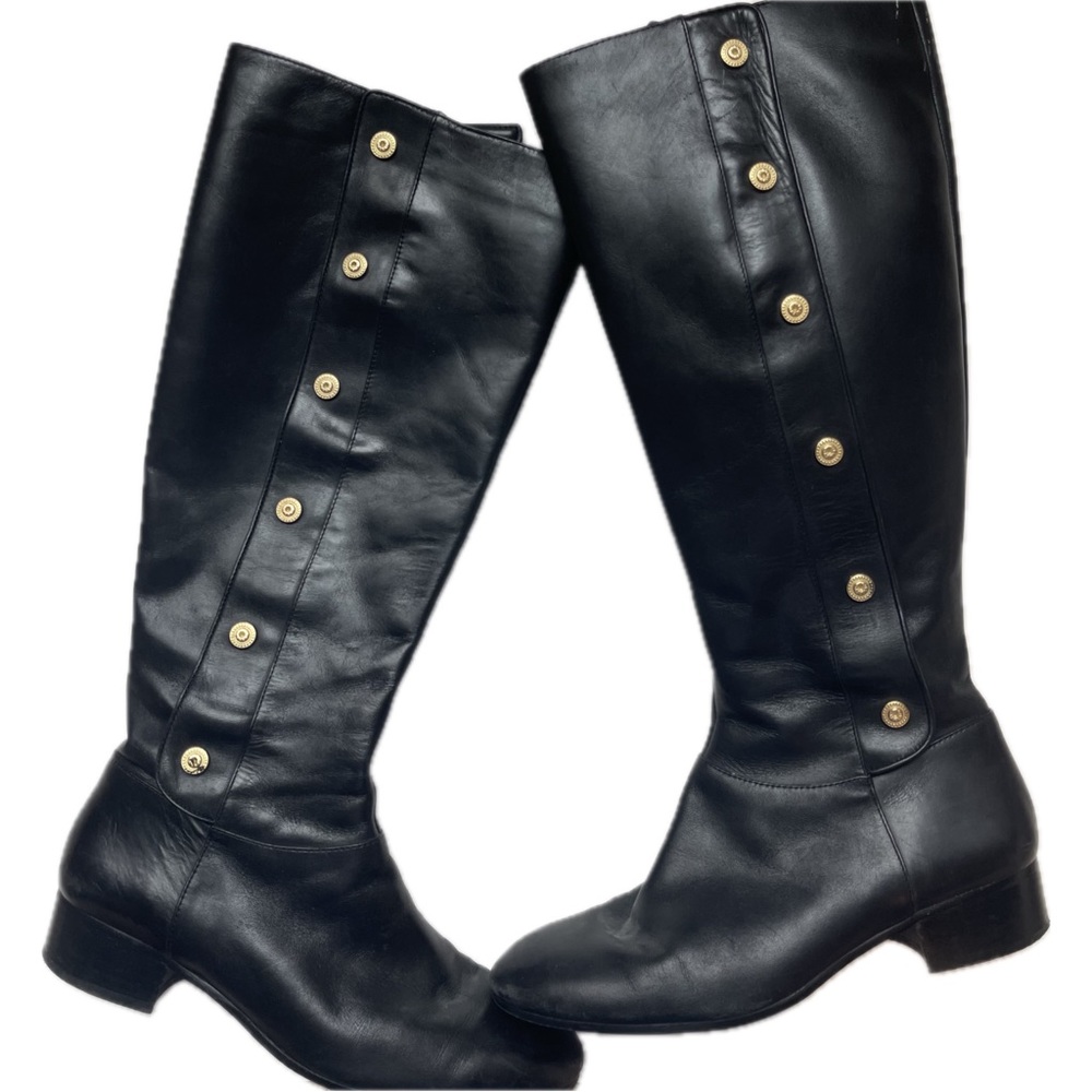Nine West Oreyan Tall Black Leather Boots Studded Size 9.5